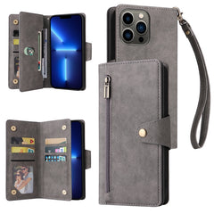 Rivet Buckle 9 Cards Three Fold Leather Phone Case, For iPhone 13 Pro, For iPhone 13 Pro Max