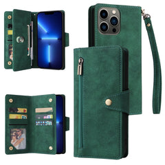 Rivet Buckle 9 Cards Three Fold Leather Phone Case, For iPhone 13 Pro, For iPhone 13 Pro Max