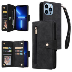 Rivet Buckle 9 Cards Three Fold Leather Phone Case, For iPhone 13 Pro, For iPhone 13 Pro Max