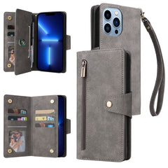 Rivet Buckle 9 Cards Three Fold Leather Phone Case, For iPhone 13 Pro, For iPhone 13 Pro Max