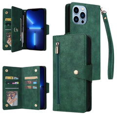 Rivet Buckle 9 Cards Three Fold Leather Phone Case, For iPhone 13 Pro, For iPhone 13 Pro Max