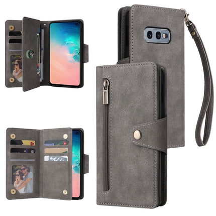 Rivet Buckle 9 Cards Three Fold Leather Phone Case, For Samsung Galaxy S10+, For Samsung Galaxy S10e, For Samsung Galaxy S20, For Samsung Galaxy S20 FE 5G