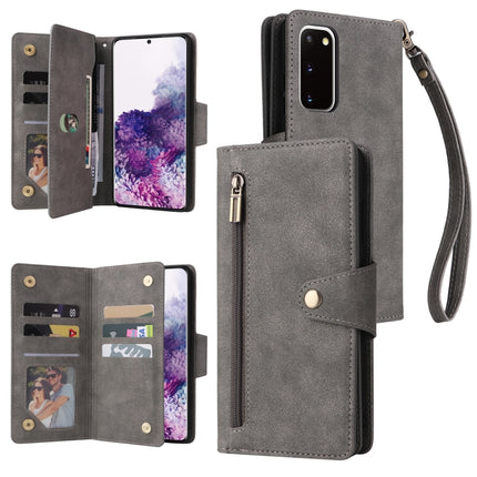 Rivet Buckle 9 Cards Three Fold Leather Phone Case, For Samsung Galaxy S10+, For Samsung Galaxy S10e, For Samsung Galaxy S20, For Samsung Galaxy S20 FE 5G