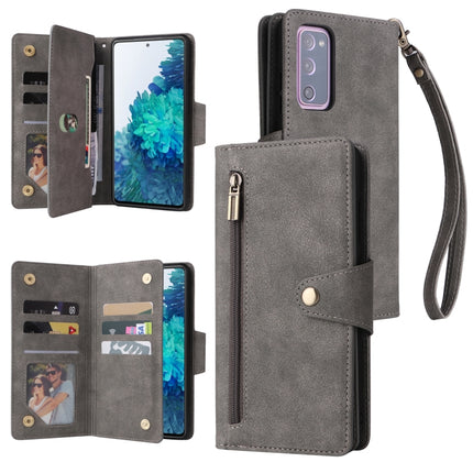 Rivet Buckle 9 Cards Three Fold Leather Phone Case, For Samsung Galaxy S10+, For Samsung Galaxy S10e, For Samsung Galaxy S20, For Samsung Galaxy S20 FE 5G