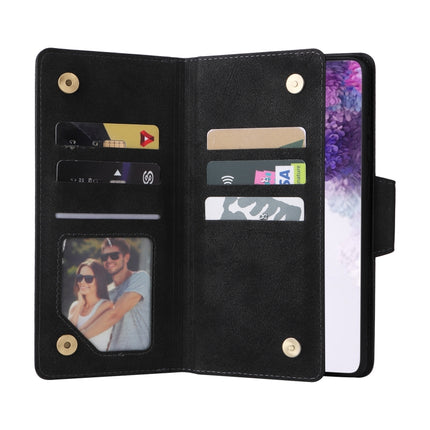 Rivet Buckle 9 Cards Three Fold Leather Phone Case, For Samsung Galaxy S20+, For Samsung Galaxy S21 5G, For Samsung Galaxy S21 FE 5G, For Samsung Galaxy S21+