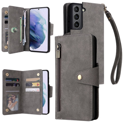 Rivet Buckle 9 Cards Three Fold Leather Phone Case, For Samsung Galaxy S20+, For Samsung Galaxy S21 5G, For Samsung Galaxy S21 FE 5G, For Samsung Galaxy S21+