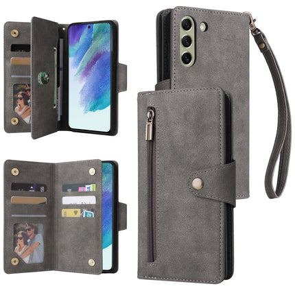 Rivet Buckle 9 Cards Three Fold Leather Phone Case, For Samsung Galaxy S20+, For Samsung Galaxy S21 5G, For Samsung Galaxy S21 FE 5G, For Samsung Galaxy S21+