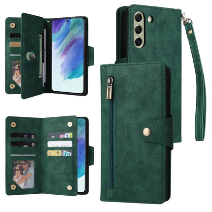 Rivet Buckle 9 Cards Three Fold Leather Phone Case, For Samsung Galaxy S20+, For Samsung Galaxy S21 5G, For Samsung Galaxy S21 FE 5G, For Samsung Galaxy S21+