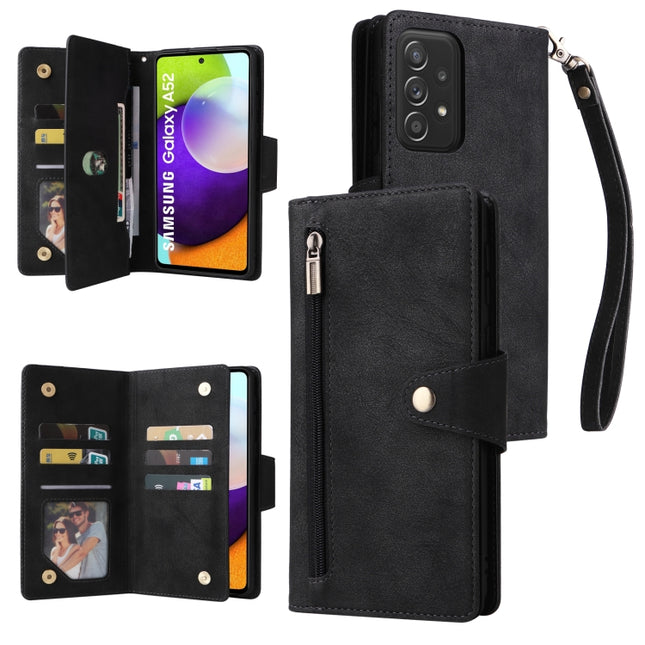 Rivet Buckle 9 Cards Three Fold Leather Phone Case, For Samsung Galaxy A52 5G, For Samsung Galaxy A70/A70S, For Samsung Galaxy A71, For Samsung Galaxy A71 5G