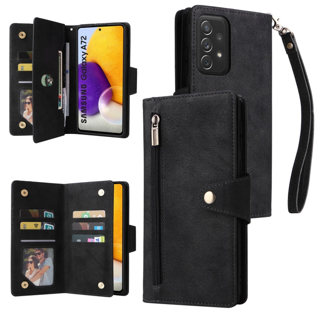 Rivet Buckle 9 Cards Three Fold Leather Phone Case, For Samsung Galaxy A72, For Samsung Galaxy A82, For Samsung Galaxy Note9, For Samsung Galaxy Note10