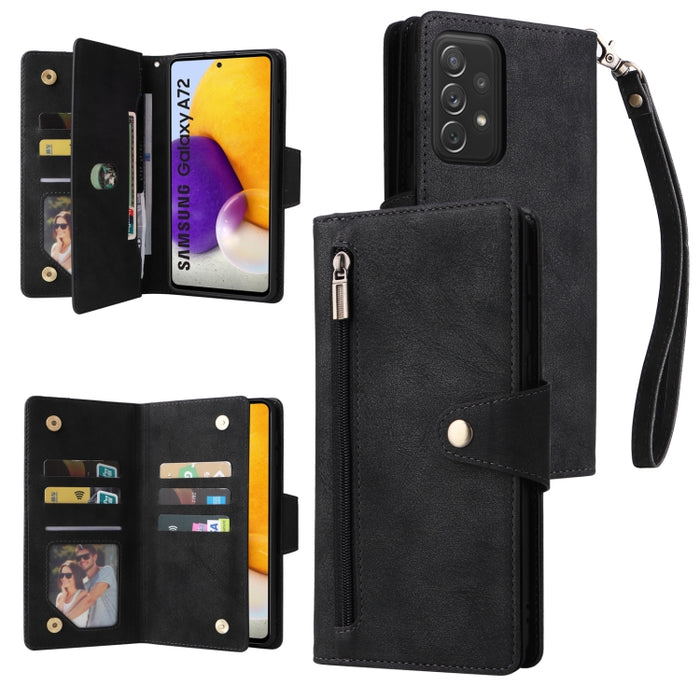 Rivet Buckle 9 Cards Three Fold Leather Phone Case, For Samsung Galaxy A72, For Samsung Galaxy A82, For Samsung Galaxy Note9, For Samsung Galaxy Note10