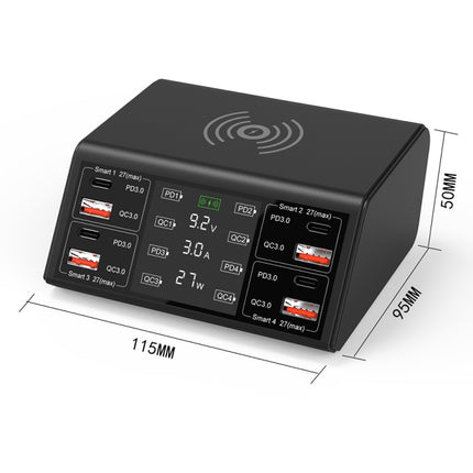 838w 9 in 1 100W 4 PD 3.0 USB-C / Type-C + 4 QC 3.0 USB Ports Smart Digital Display Wireless Charger,