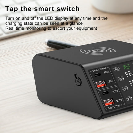 Cargador inalámbrico con pantalla digital inteligente, 838 W, 9 en 1, 100 W, 4 puertos USB-C/Tipo-C PD 3.0 + 4 puertos USB QC 3.0, enchufe UE, enchufe EE. UU., enchufe Reino Unido, enchufe AU
