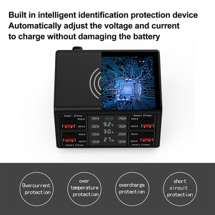 Cargador inalámbrico con pantalla digital inteligente, 838 W, 9 en 1, 100 W, 4 puertos USB-C/Tipo-C PD 3.0 + 4 puertos USB QC 3.0, enchufe UE, enchufe EE. UU., enchufe Reino Unido, enchufe AU