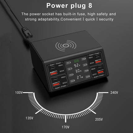 Cargador inalámbrico con pantalla digital inteligente, 838 W, 9 en 1, 100 W, 4 puertos USB-C/Tipo-C PD 3.0 + 4 puertos USB QC 3.0, enchufe UE, enchufe EE. UU., enchufe Reino Unido, enchufe AU