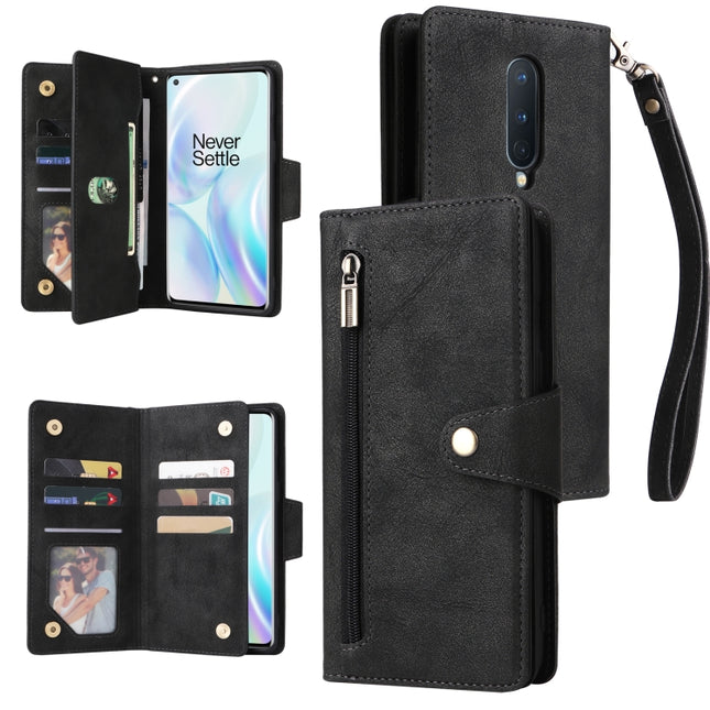 Rivet Buckle 9 Cards Three Fold Leather Phone Case, For OnePlus 7T Pro, For OnePlus 8, For OnePlus 8 Pro, For OnePlus Nord