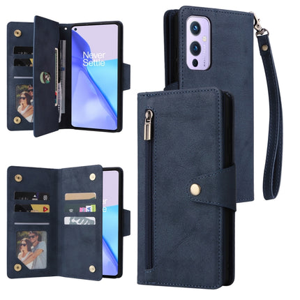 Rivet Buckle 9 Cards Three Fold Leather Phone Case, For OnePlus 9, For OnePlus 9 Pro, For OnePlus Nord 2