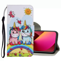 Coloured Drawing Pattern Leather Phone Case, For iPhone 13