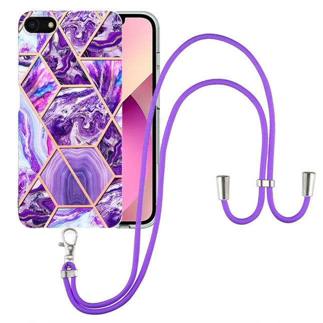 Electroplating Splicing Marble TPU Phone Case with Lanyard, For iPhone SE 2022 / SE 2020 / 8 / 7