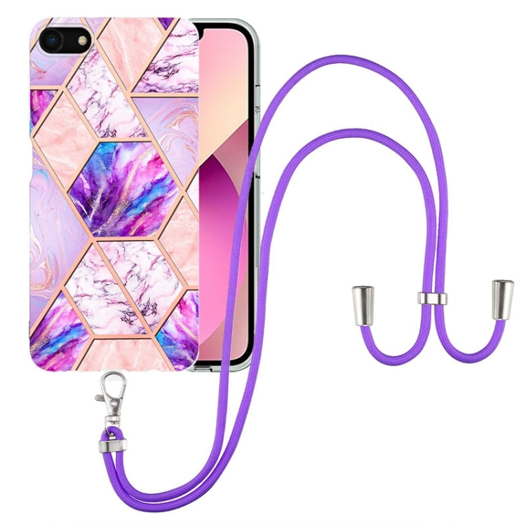 Electroplating Splicing Marble TPU Phone Case with Lanyard, For iPhone SE 2022 / SE 2020 / 8 / 7