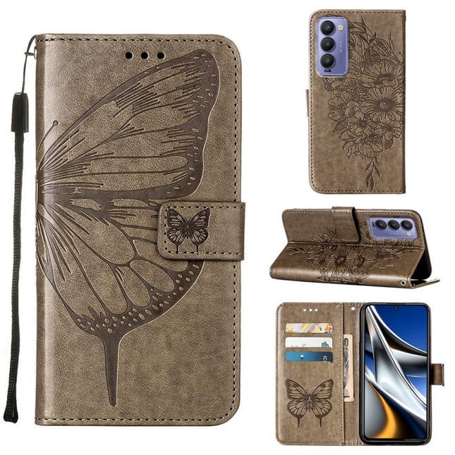 Embossed Butterfly Leather Phone Case, For Tecno Camon 18P / 18, For Tecno Pop 5 Go, For Tecno Pop 5 LTE