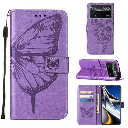 Embossed Butterfly Leather Phone Case, For Xiaomi 12 Pro, For Xiaomi Poco M4 Pro 4G, For Xiaomi Poco X4 Pro 5G
