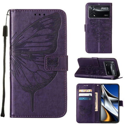 Embossed Butterfly Leather Phone Case, For Xiaomi 12 Pro, For Xiaomi Poco M4 Pro 4G, For Xiaomi Poco X4 Pro 5G