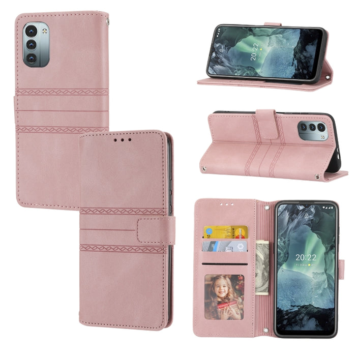 Embossed Striped Magnetic Buckle Horizontal Flip Phone Leather Case, For Nokia G21 / G11, For Google Pixel 7 Pro, For Kyocera Android One S9 / Digno Sanga Edition, For OPPO Realme C31 4G Global