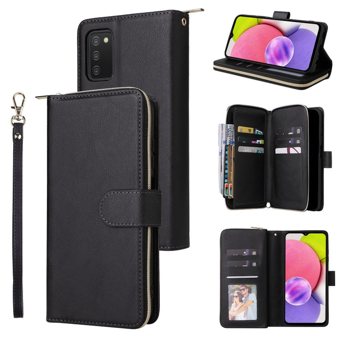 9 Card Slots Zipper Wallet Bag Leather Phone Case, For Samsung Galaxy A03s EU Version, For Samsung Galaxy A13 5G, For Samsung Galaxy A33 5G, For Samsung Galaxy A53 5G