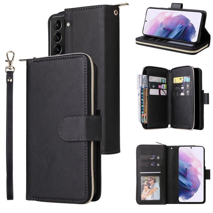 9 Card Slots Zipper Wallet Bag Leather Phone Case, For Samsung Galaxy S22+ 5G, For Samsung Galaxy S22 Ultra 5G, For Samsung Galaxy S22 5G