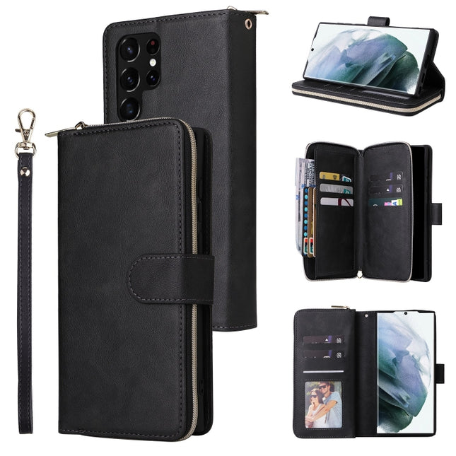 9 Card Slots Zipper Wallet Bag Leather Phone Case, For Samsung Galaxy S22+ 5G, For Samsung Galaxy S22 Ultra 5G, For Samsung Galaxy S22 5G