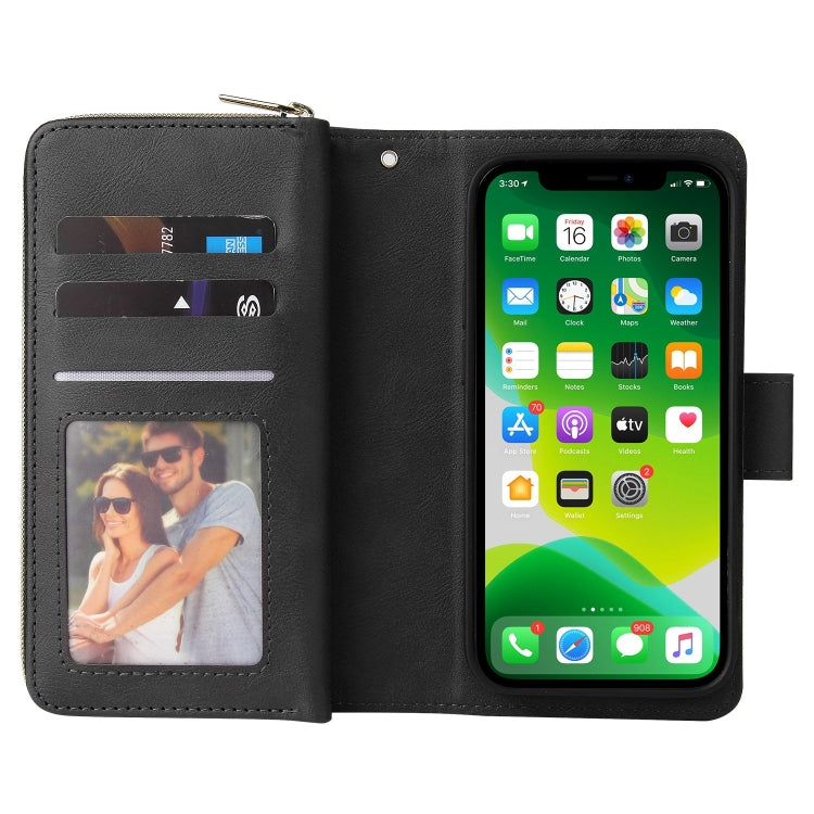 9 Card Slots Zipper Wallet Bag Leather Phone Case, For iPhone 13 mini, For iPhone 13, For iPhone 13 Pro, For iPhone 13 Pro Max