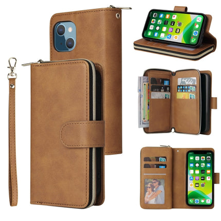 Funda de cuero para teléfono con 9 ranuras para tarjetas y cremallera, para iPhone 13 mini, para iPhone 13, para iPhone 13 Pro, para iPhone 13 Pro Max