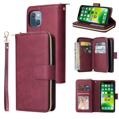 9 Card Slots Zipper Wallet Bag Leather Phone Case, For iPhone 13 mini, For iPhone 13, For iPhone 13 Pro, For iPhone 13 Pro Max