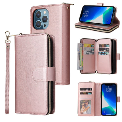 Funda de cuero para teléfono con 9 ranuras para tarjetas y cremallera, para iPhone 13 mini, para iPhone 13, para iPhone 13 Pro, para iPhone 13 Pro Max