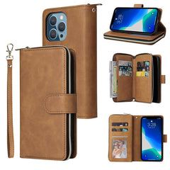 9 Card Slots Zipper Wallet Bag Leather Phone Case, For iPhone 13 mini, For iPhone 13, For iPhone 13 Pro, For iPhone 13 Pro Max