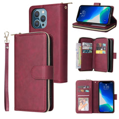 9 Card Slots Zipper Wallet Bag Leather Phone Case, For iPhone 13 mini, For iPhone 13, For iPhone 13 Pro, For iPhone 13 Pro Max