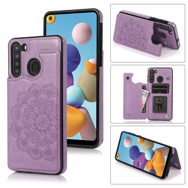 Double Buckle Mandala PU+TPU Phone Case, For Samsung Galaxy A21, For Samsung Galaxy S21 FE 5G, For Samsung Galaxy A12, For Samsung Galaxy A72