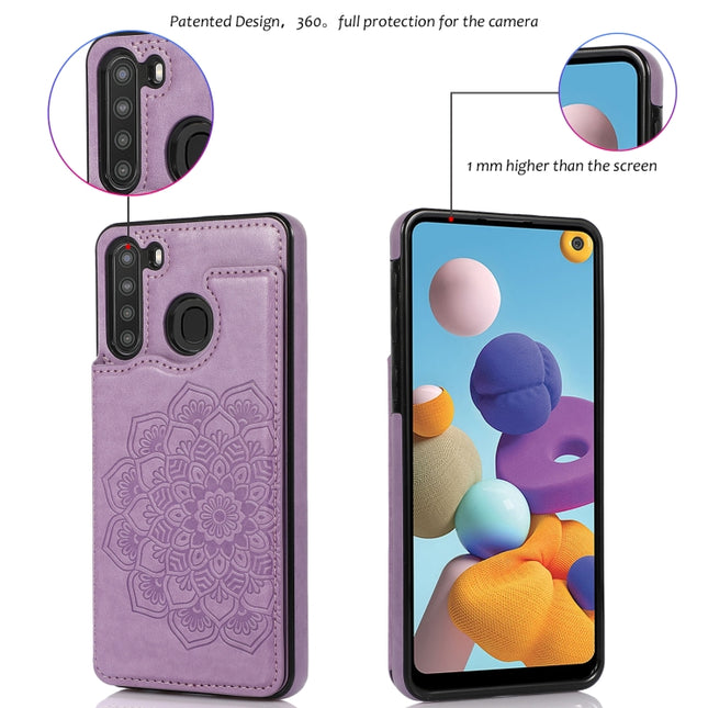 Double Buckle Mandala PU+TPU Phone Case, For Samsung Galaxy A21, For Samsung Galaxy S21 FE 5G, For Samsung Galaxy A12, For Samsung Galaxy A72