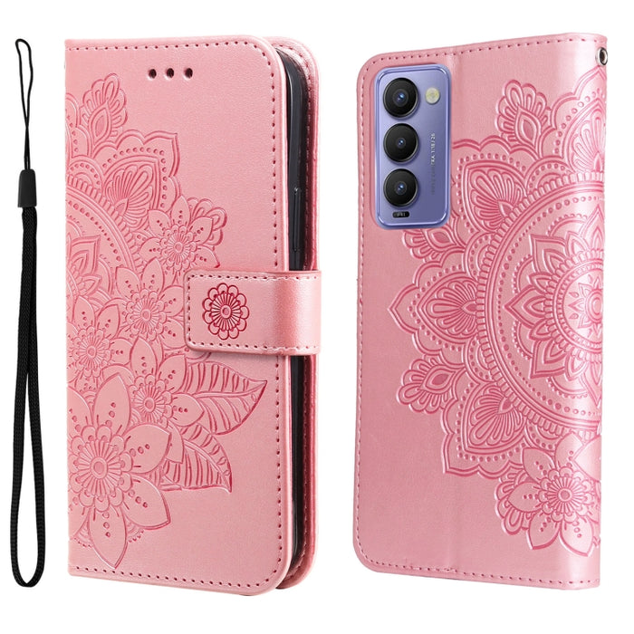 7-petal Flowers Embossed Flip Leather Phone Case, For Tecno Camon 18/18P, For Tecno Camon 18 Premier, For Infinix Hot 11S, For OPPO Realme C31 4G