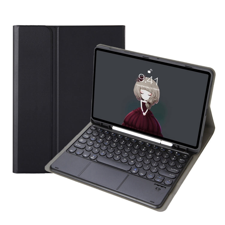 YA610B-A  Lambskin Texture Voltage Round Keycap Bluetooth Keyboard Leather Case with Touchpad
