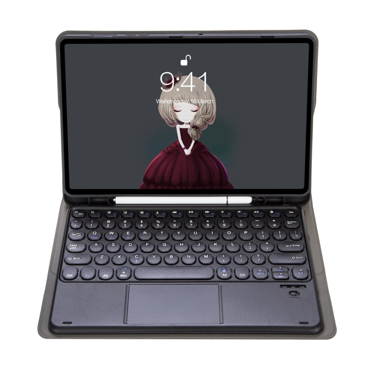 YA610B-A  Lambskin Texture Voltage Round Keycap Bluetooth Keyboard Leather Case with Touchpad
