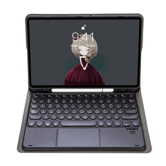 YA610B-A  Lambskin Texture Voltage Round Keycap Bluetooth Keyboard Leather Case with Touchpad