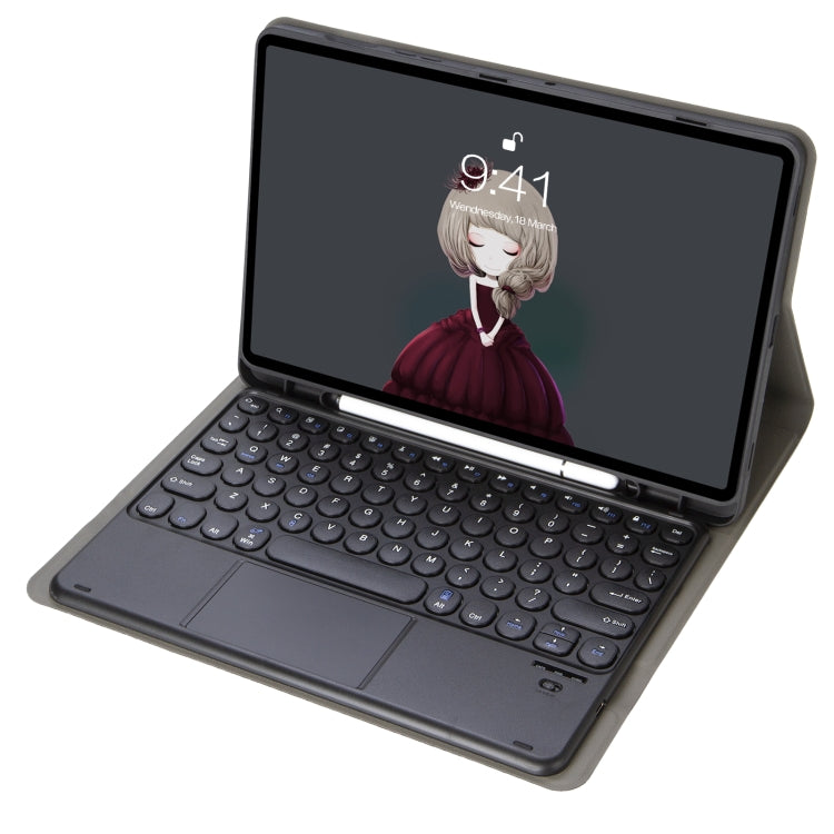 YA610B-A  Lambskin Texture Voltage Round Keycap Bluetooth Keyboard Leather Case with Touchpad