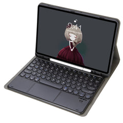 YA610B-A  Lambskin Texture Voltage Round Keycap Bluetooth Keyboard Leather Case with Touchpad