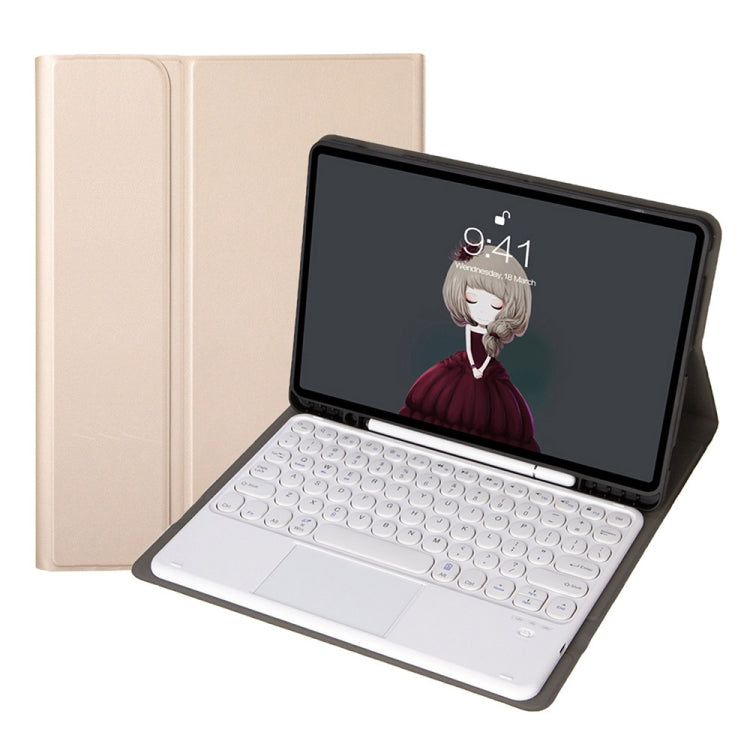 YA610B-A  Lambskin Texture Voltage Round Keycap Bluetooth Keyboard Leather Case with Touchpad