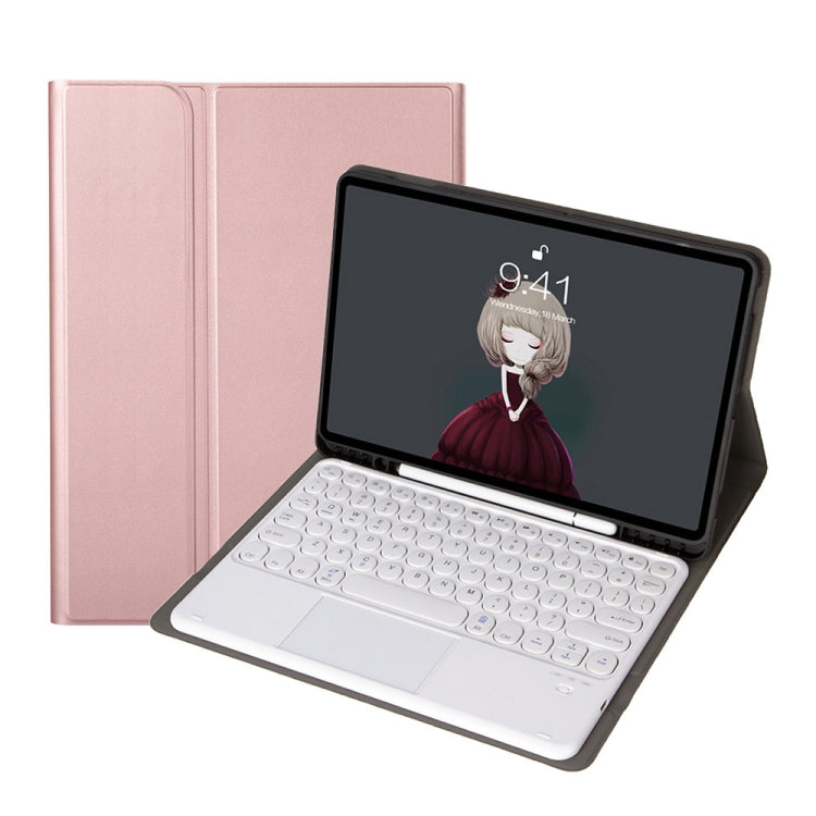 YA610B-A  Lambskin Texture Voltage Round Keycap Bluetooth Keyboard Leather Case with Touchpad