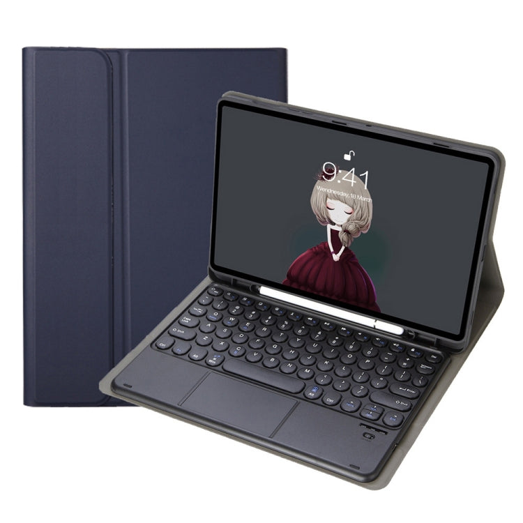 YA610B-A  Lambskin Texture Voltage Round Keycap Bluetooth Keyboard Leather Case with Touchpad