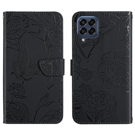 Skin Feel Butterfly Peony Embossed Leather Phone Case, For Samsung Galaxy M53, For Sharp Aquos R7, For Xiaomi Poco F4 GT