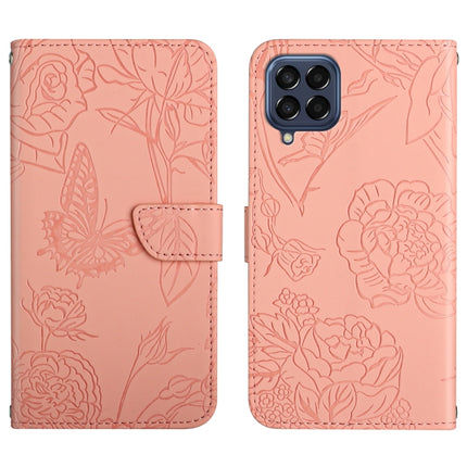 Skin Feel Butterfly Peony Embossed Leather Phone Case, For Samsung Galaxy M53, For Sharp Aquos R7, For Xiaomi Poco F4 GT
